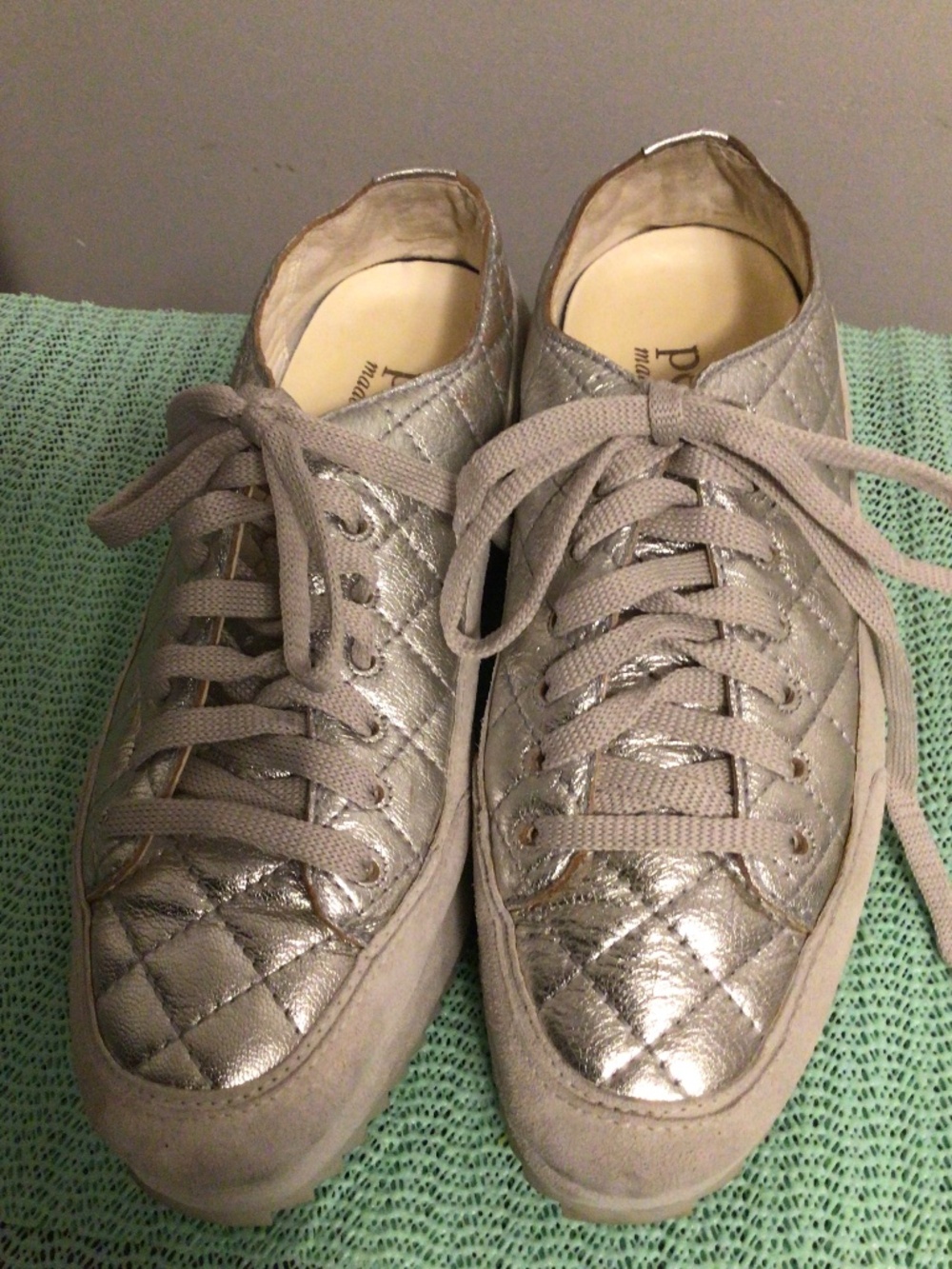 Pedro Garcia Made in Spain Silver quilted and suede Sneakers SZ 37